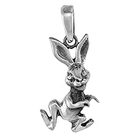 1 1/8 inch Sterling Silver Dancing Rabbit Necklace Diamond-Cut Oxidized finish available with or without chain