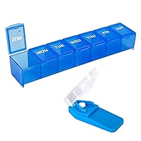 EZY DOSE Weekly (7-Day) Medication Management Bundle, Pill Organizer, Vitamin, and Medicine Box with Pill Cutter, Colors May Vary, 70393