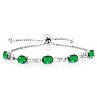 Gem Stone King 925 Sterling Silver Green Nano Emerald and White Lab Grown Diamond Tennis Bracelet For Women (3.02 Cttw, Gemstone May Birthstone, Oval 7x5MM, Fully Adjustable Up to 9 Inch)