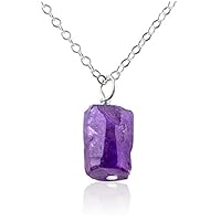 14 inch Long Solid 925 Sterling Silver Chain with 6x8 mm Nugget Drum Rough Amethyst Beads Silver Plated Chain Necklace for Women, Girls & Teens.