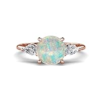 Opal 1.84 ctw Hidden Halo accented Side Lab Grown Diamond Engagement Ring Set in Tiger Claw prong setting in 14K Gold