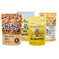 [Official MURGERBON] Movie Night With Nuts, Korean snack, High Protein, 4 pack Bundle - (1 x Coffee Peanut 300g, 1 x Honey Butter 200g, 1 x Korean Calmond 150g, 1 x Honey Butter Cashew Nuts 160g)