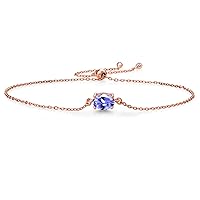 Gem Stone King 18K Rose Gold Plated Silver Blue Tanzanite Solitaire Bracelet For Women (0.75 Cttw, Oval Cut 7x5mm)