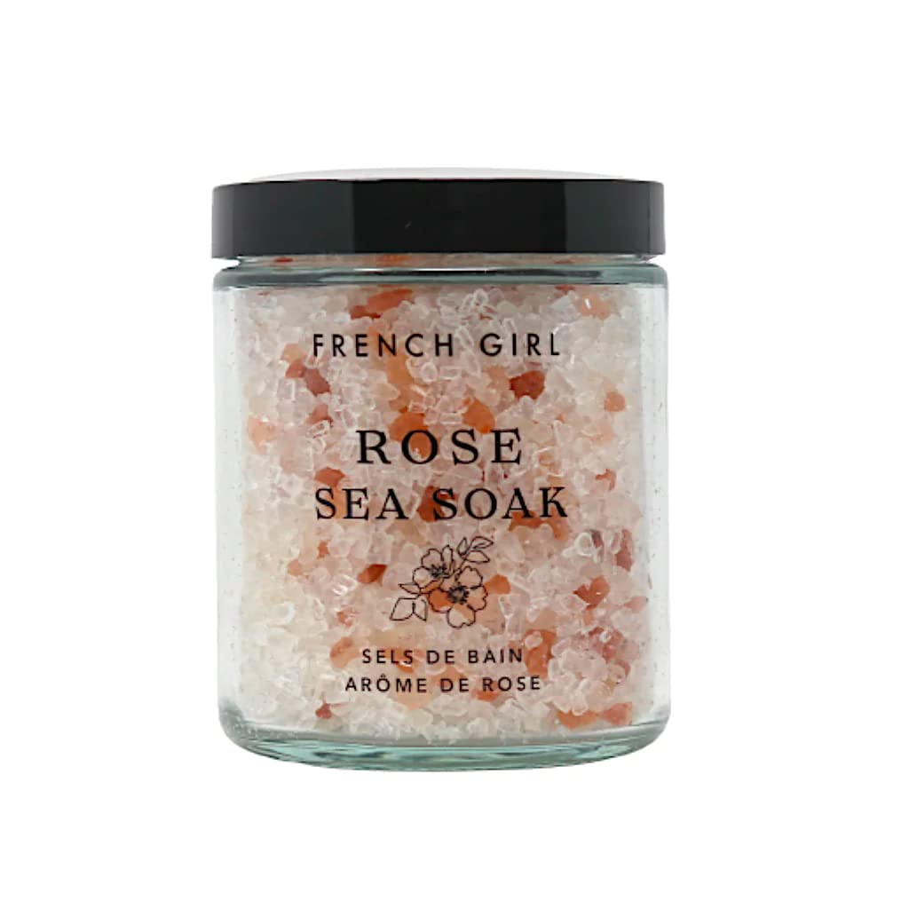 French Girl Rose Sea Soak - Calming Bath Salts 10 oz/300 ml - Aromatherapeutic Blend of French Sea Salt, Himalyan Pink Salt & Epsom Salts, for a Calming, Relaxing Bath