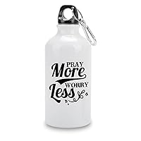 14oz Motivational Aluminum Water Bottle Leak Proof Easy Carry Pray More Worry Less Portable Water Bottle for Office Travelling Picnics, Players Gifts, Keep Drinks Hot & Cold, White