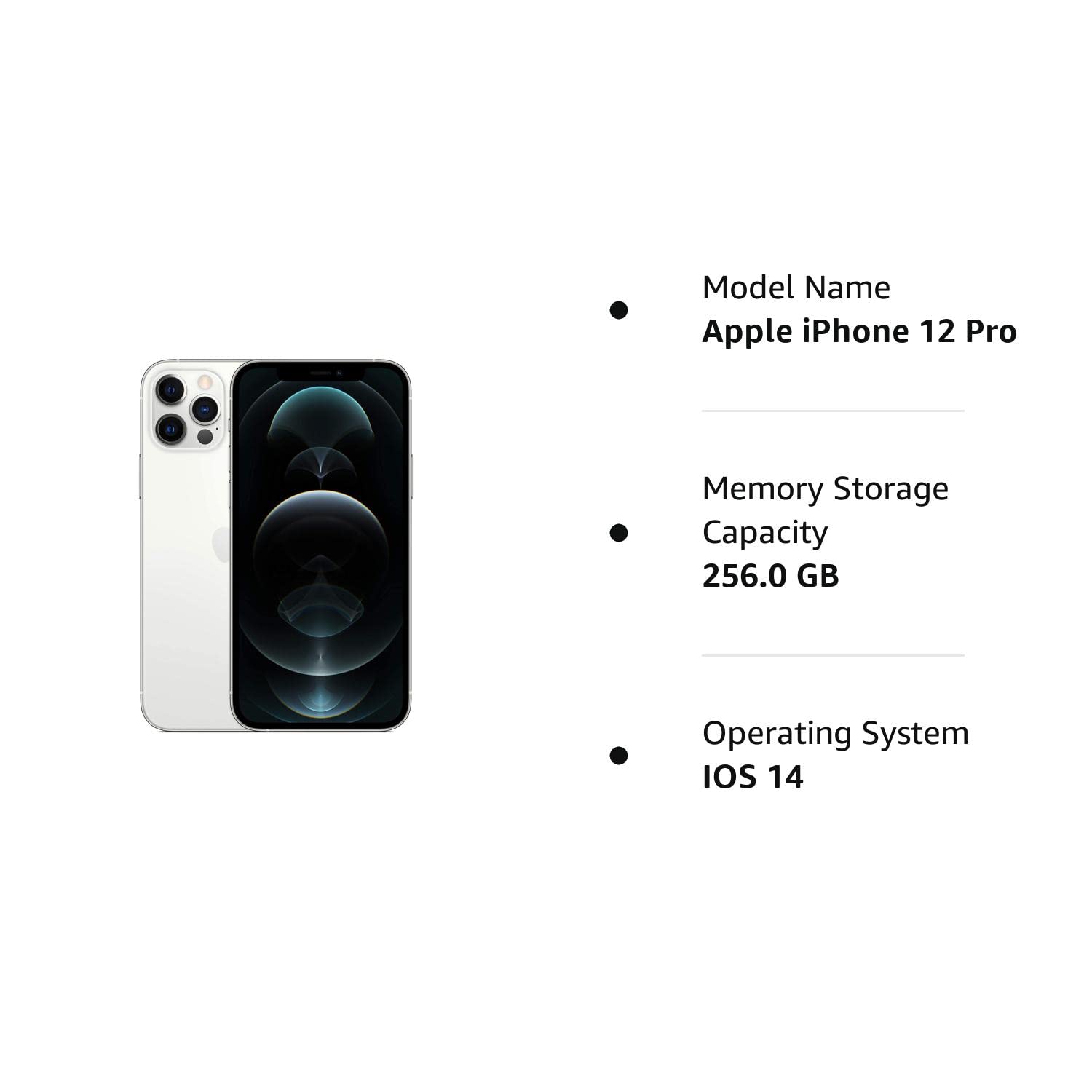 Apple iPhone 12 Pro, 256GB, Silver - Fully Unlocked (Renewed)