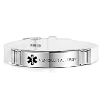 Bracelet Custom Engraved Silicone Adjustable Sport Name ID Identification Alert Medical Bracelet for Women Kids Stainless Steel Rubber- (Bundle with Emergency Card, Sleeve)