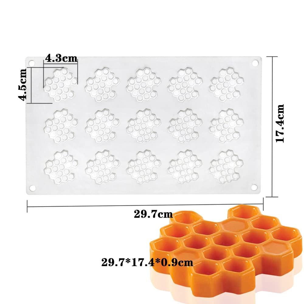 15 Cavity Silicone Honeycomb Molds for Chocolate Honeycomb Bee Silicone Fondant Mold Beehive Silicone Baking Molds Bee Candy Silicone Mold for Kitchen Cake Cupcake