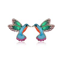 AILUOR Colorful Metal Cute Enamel Crystal Hummingbird Bird Stud Earrings, Animal Ear Studs Statement Jewelry for Women Girl