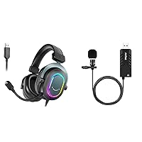 FIFINE PC Gaming Headset and Computer Microphone, Wired Headphones with Microphone-7.1 Surround Sound for Laptop with EQ Mode, RGB, Soft Ear Pads, USB Lavalier Microphone for PC and Mac (H6+K053)