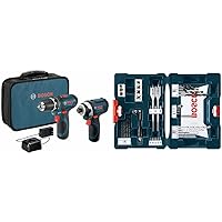 BOSCH CLPK22-120 12V Max Cordless 2-Tool 3/8 in. Drill/Driver and 1/4 in. Impact Driver Combo Kit with 2 Batteries, Charger and Case & Bosch MS4041 41-Piece Drill and Drive Bit Set