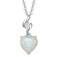 Mothers Day Gifts 14K Solid White Gold Diamond Gemstone Pendant with Sterling Silver Chain 8mm Heart Birthstone Necklace Fine Jewelry Anniversary Birthday Gifts for Women Girls Mom Wife