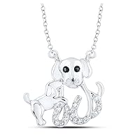 Dazzlingrock Collection Sterling Silver Womens Round White Diamond Dog Pup Fashion Necklace 1/12 Cttw