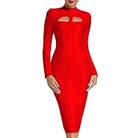 Whoinshop Women's Cut Out Long Sleeve Party Bandage Dress Clubwear Midi