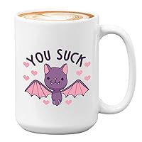 Funny Sarcastic Coffee Mug - You Suck - Cute Witty Bat Animal Goth Gothic Halloween Sarcasm Humor Gag Gift For Best Friend Women Men