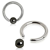 WildKlass Jewelry 316L Surgical Steel Captive Bead Ring with Hematite Ball (Sold Individually)