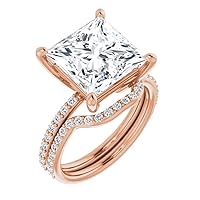 10K Solid Rose Gold Handmade Engagement Rings 5 CT Princess Cut Moissanite Diamond Solitaire Wedding/Bridal Ring Set for Wife/Her Promise Rings