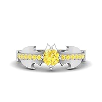 5mm Round Cut CZ Yellow Citrine Diamond Batman Wedding Ring For Womens & Girls In 925 Sterling Silver