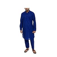 ROYAL Kurta Men's Linen Pathani Set 44 Blue