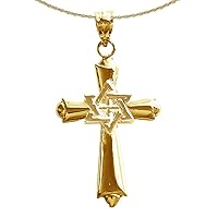 Messianic Cross Star Of David Necklace | 14K Yellow Gold-plated 925 Silver Cross With Star of David Pendant with 16