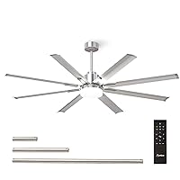 Amico Ceiling Fans with Lights, 72 inch Indoor/Outdoor Ceiling Fan with Remote Control, Reversible DC Motor, 8 Blades, 3CCT, Dimmable, Damp Rated Industrial Ceiling Fan for Bedroom, Patio (Nickel)