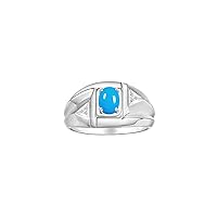 Rylos Men's White Gold Classic Designer Ring - 6X4MM Oval Gemstone & Sparkling Diamond - Birthstone Rings for Men - Available in Sizes 8 to 13