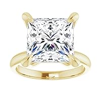 10K Solid Yellow Gold Handmade Engagement Ring, 5 CT Princess Cut Moissanite Diamond Solitaire Wedding/Bridal Rings for Women/Her, Half-Eternity Anniversary Ring