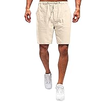 Solid Cotton Linen Shorts for Men Summer Casual Shorts Drawstring Outdoor Travel Beach Shorts Loose Fit Sports Short