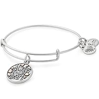 Alex and Ani Expandable Wire Bangle Bracelet for Women, Always in My Heart Charm, Rafaelian Silver Finish, 2 to 3.5 inches