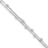 Sterling Silver Polished Beaded 2-strand 9 inch w/1 inch ext. Anklet