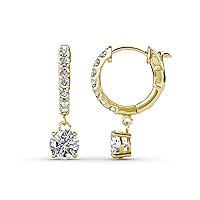 Round Moissanite & Natural Diamond 1.10 ctw Women Dangle Huggie Hoop Earrings Gold