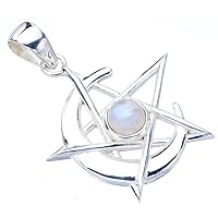 Natural Moonstone Moon And Star Handmade 925 Sterling Silver Pendant 1.75