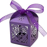 SHUKELE LPHZ915 50pcs Heart Laser Cut Wedding Party Favor Box Candy Bag Chocolate Gift Boxes Bridal Birthday Shower Bomboniere with Ribbon Gifts (Color : Purple, Gift Box Size : 50PCS)
