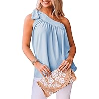 Dokotoo Womens Spring Summer One Shoulder Solid Tunic Shirts Tie Knot Loose Tank Top