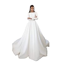 Women's A Line Simple Wedding Dresses Long Sleeves Satin Wedding Gowns