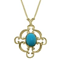 Solid 9ct Yellow Gold Natural Turquoise Womens Pendant & Chain Necklace - Choice of Chain lengths