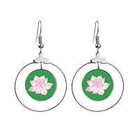 Flower Plant Lotus Flower Pink Pattern Earrings Dangle Hoop Jewelry Drop Circle