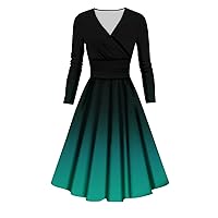 Fall Winter Plus Size Dress for Women Trendy Long Sleeve A Line Dress Elegant Formal Smocked Flowy Sexy Midi Dress