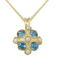 10k Yellow Gold Cultured Pearl & Blue Topaz Womens Vintage Pendant & Chain - Choice of Chain lengths