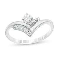 1/5 Cttw Round Diamond V Ring in Sterling Silver (0.2 Cttw, Color : J, Clarity : I3)