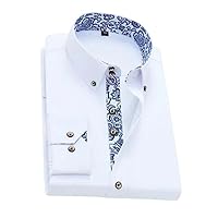 Porcelain Collar Men Long Sleeve Korean Slim Fit Casual Business Solid Color Cotton Dress Shirts