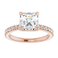 10K Solid Rose Gold Handmade Engagement Rings 2 CT Asscher Cut Moissanite Diamond Solitaire Wedding/Bridal Ring Set for Woman/Her Propose Ring, Perfact for Gifts Or As You Want