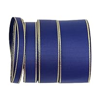 Zamihalaa (10 Yards/lot) Deep Blue Gold Edged Ribbon Gift Wrapping Christmas Ribbons - 15mm