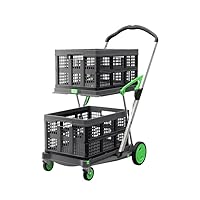 CLAX® The Original | Made in Germany | Multi Use Functional Collapsible Carts | Mobile Folding Trolley | Storage Cart Wagon | Shopping Cart with 2 Storage Crates (Green)