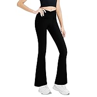 Girls' Leggings Cross Flare Pants Black High Waist Soft Stretchy Full Length Yoga Bootcut Pants for Kids Teens Dance