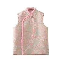 SHENG YUAN Chinese Flower Jacquard Hanfu Tops Oriental Ethnic Thicken Vest Women National Vintage Cotton-Padded Gilet