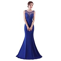 Women's Appliques O Neck Mermaid Long Satin Formal Evening Dress Prom Homecoming Party Cocktail Dresses Gown