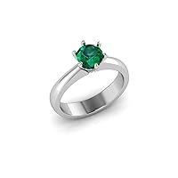 GEMHUB Lab Created Grade AA Green Emerald 14k White Gold 0.7 CT Round Cut Solitaire Stunning Proposal Ring Sizable