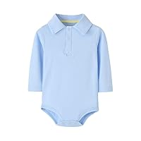 Teach Leanbh Infant Baby Polo Bodysuit Cotton Long Sleeve Pure Color Shirt 3-24 Months (3 Months, Baby Blue)