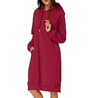 Womens Autumn and Winter Loose Solid Long Hooded Dress with Pocket Winter Dress for Women Plus Size